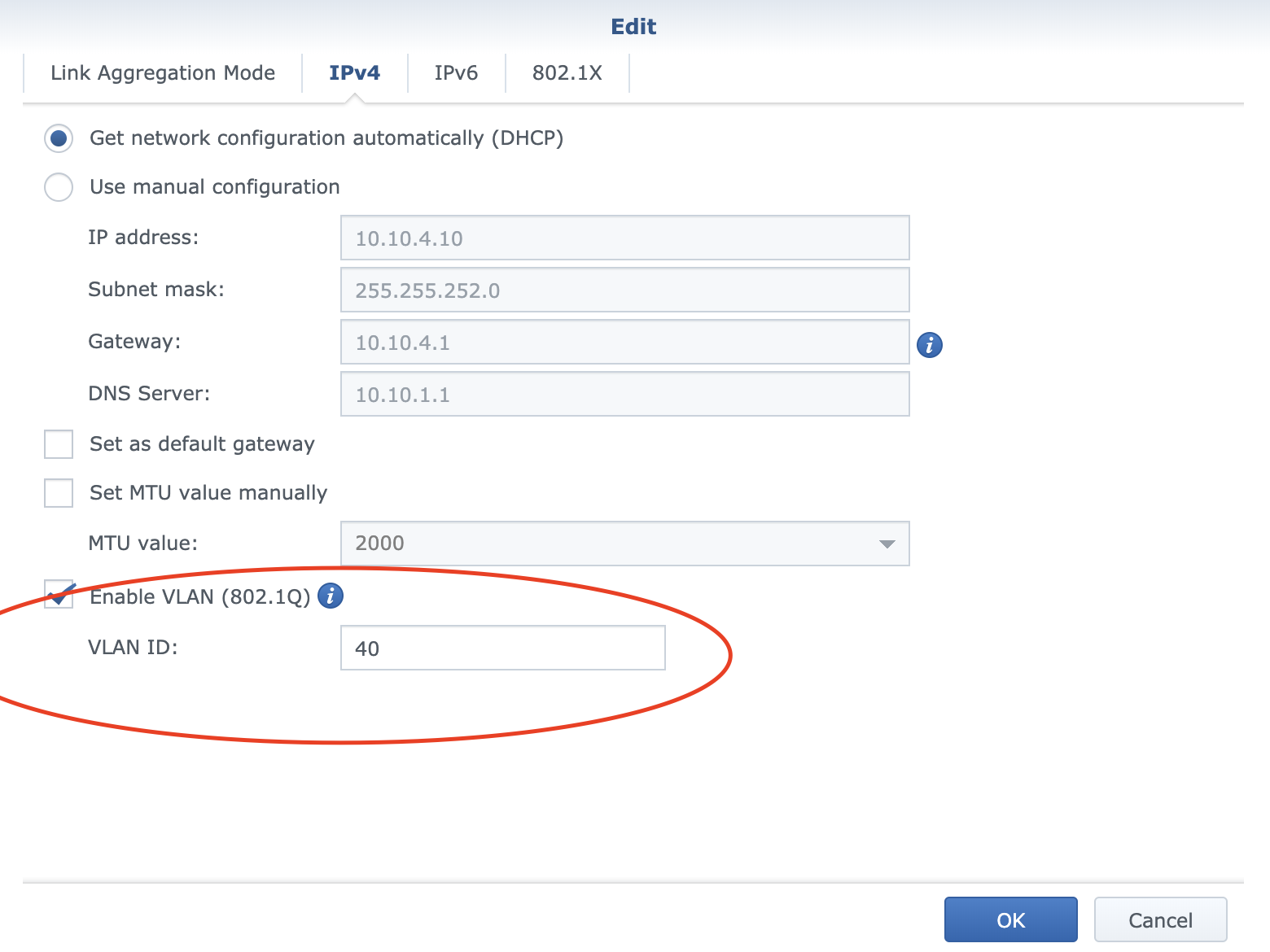 VLAN config screenshot